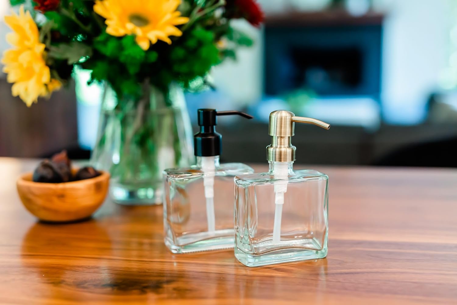 Rail19 Urban Square Recycled Glass Soap Dispenser with Metal Pump, 8.5oz (Farmhouse Brass) : Home & Kitchen