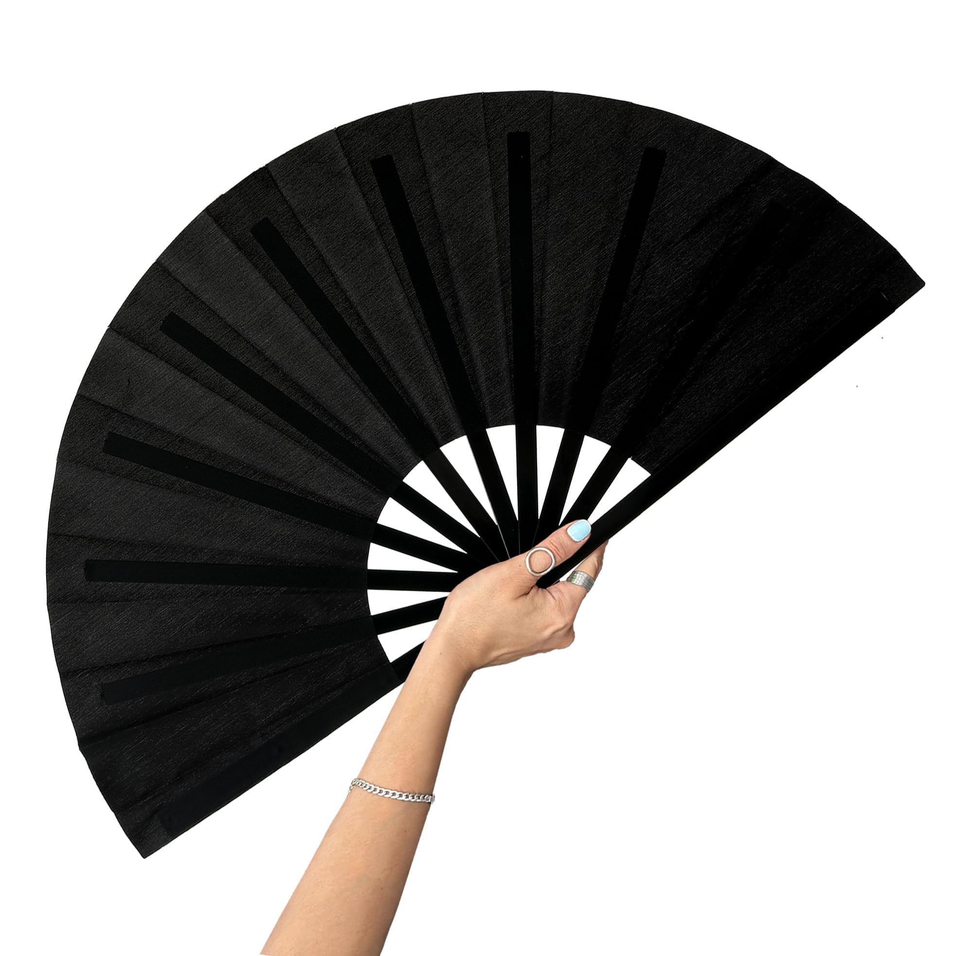 Éventail Noir Pliant 33 cm – Grand éventail pliable de carnaval pour femme, Accessoire de Danse, Fête, Mariage, Cosplay, Festival, Décoration d'été