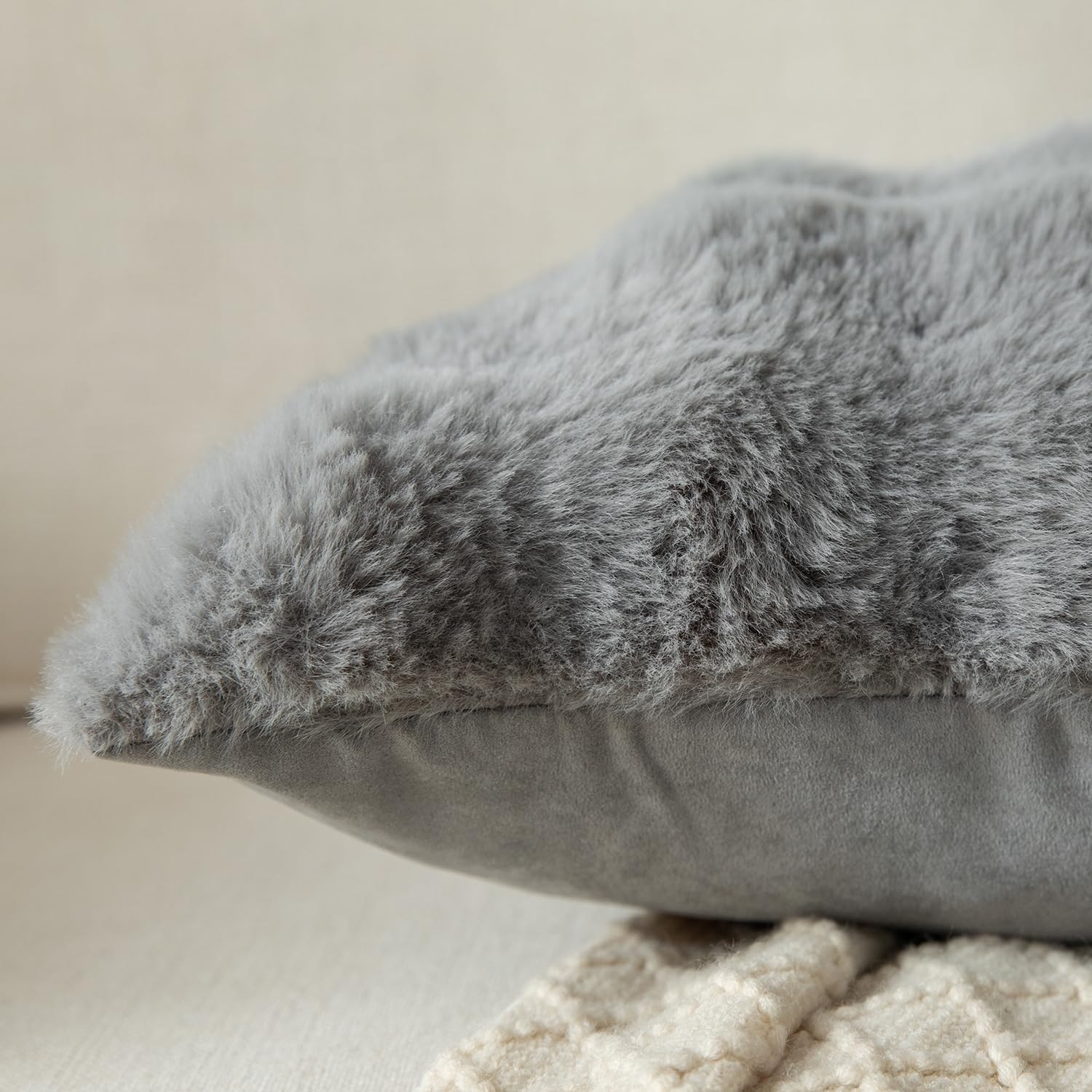 Yaertun Pack of 2 Grey Thick Soft Wool Decorative Throw Pillow Covers 18x18 Inch Faux Fur Plush Fluffy Cushion Covers for Sofa Couch Bedroom - Image 3