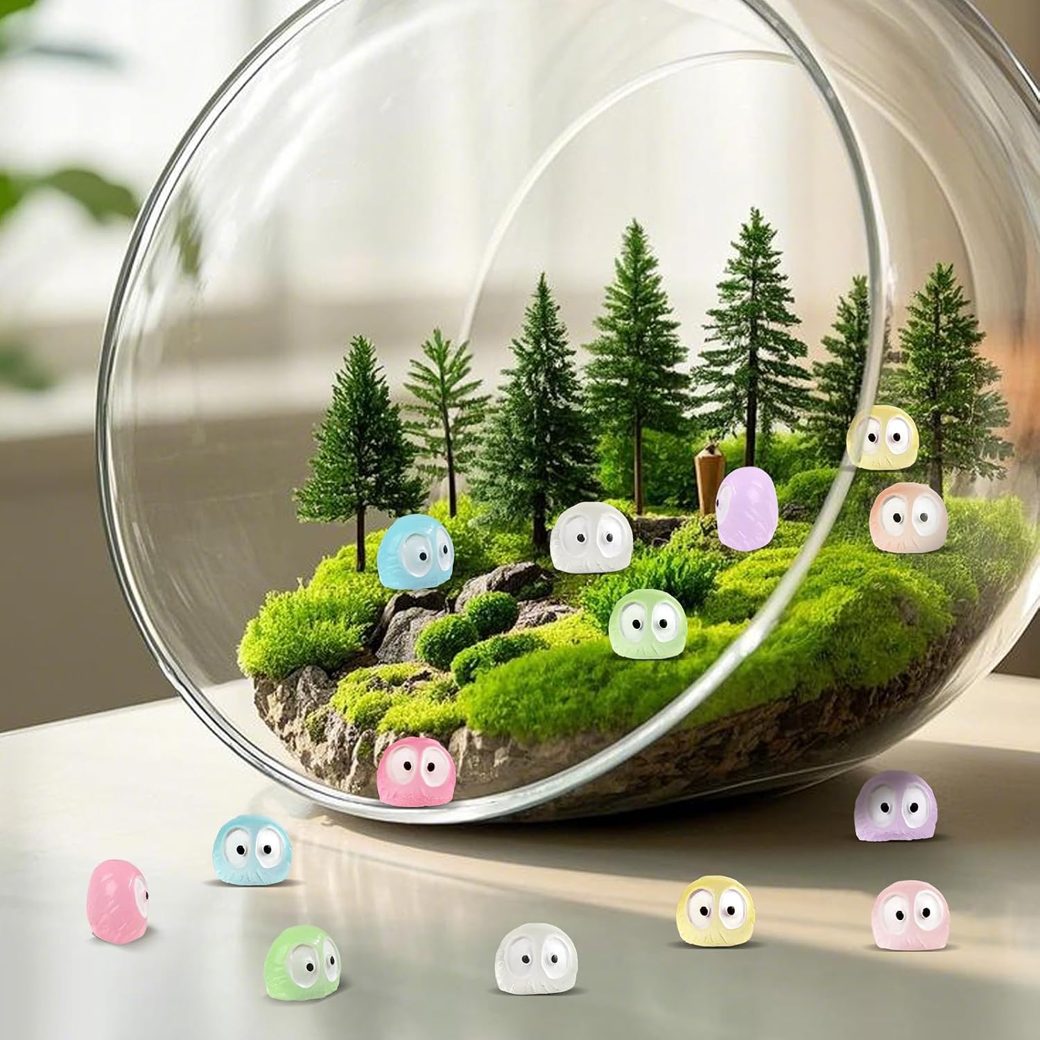 100 PCS Luminous Briquettes, Miniature Ghost, Multicolor Tiny Tree Elves Fairy Figures Glow in The Dark for Fairy Garden Landscape, Cake Decorations, Plants Decor, Outdoor Patio