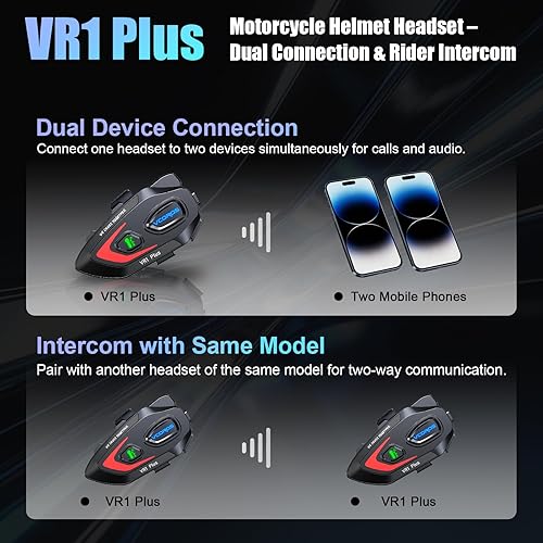 Miniatura 5 de VCOROS Auriculares para casco de motocicleta, intercomunicador de casco de 2 vías para 2 conductores, para compartir música, resistente al agua