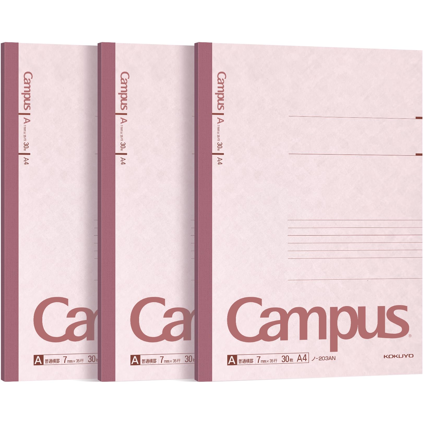 KOKUYO Campus Notebook, A 7mm Ruled, Semi-B5, 30 Sheets, 30 Lines, Pink, Pack of 3, Japan Import (NO-3ANX3) Office Product