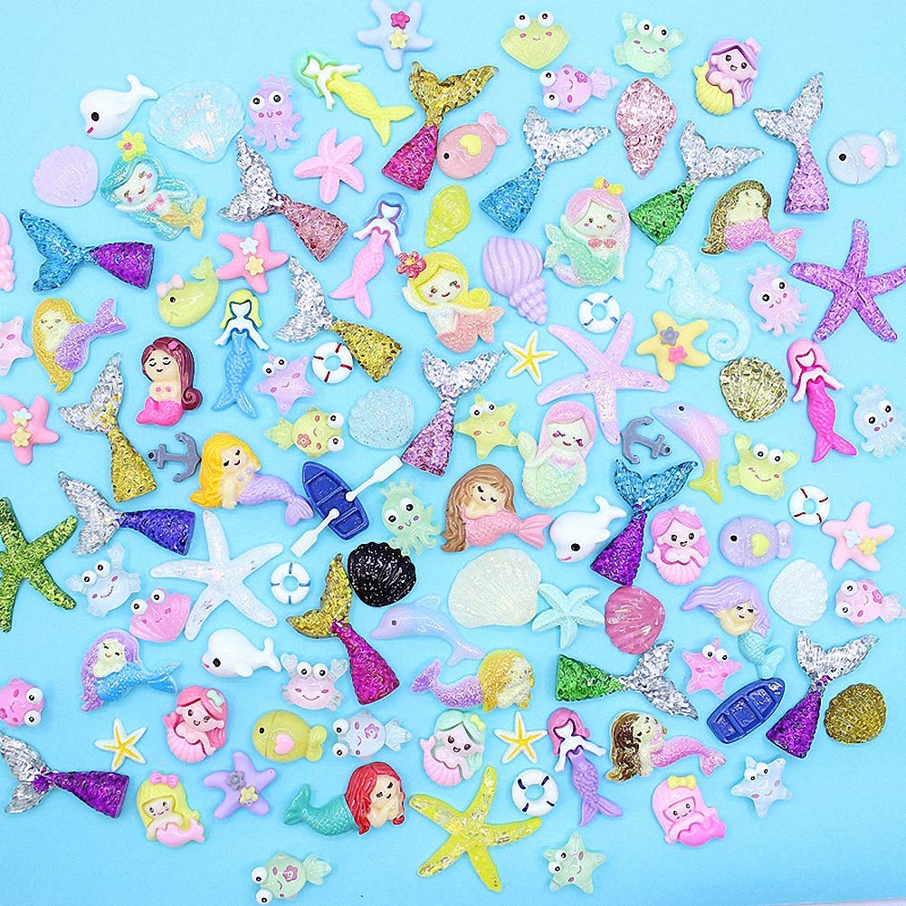 Ulalaza 100pcs Slime Charms Mixed Set Resin Flatback Making Supplies For DIY Craft Making And Ornament Scrapbooking Beads Assorted Candy Fruit Cake Ornament