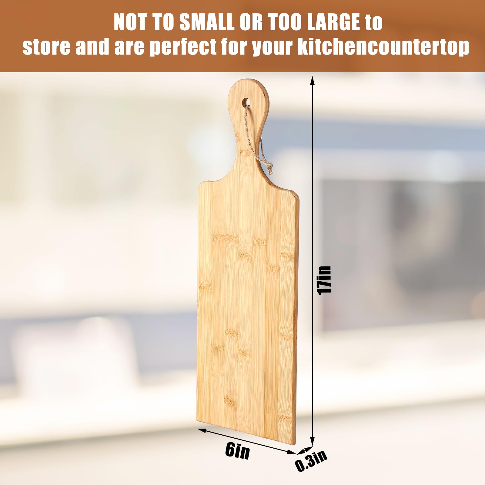 Juego de 12 tablas de cortar lisas con asas, tabla de cortar grande de madera para cocina, tabla de cortar a granel para verduras, carne, pizza, queso, pan de frutas (17 x 6 pulgadas, bambú)