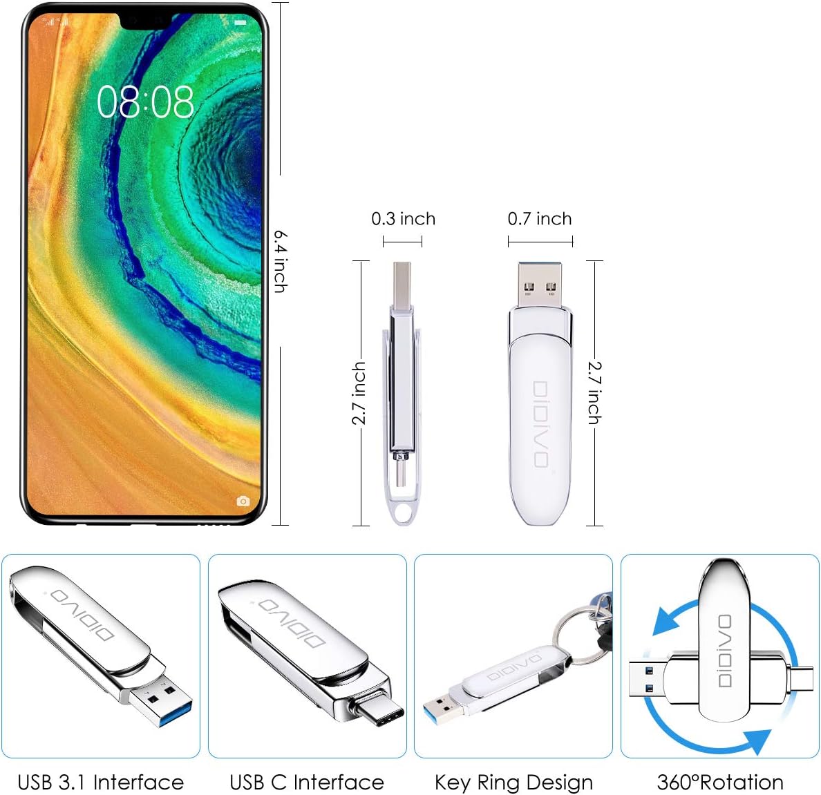 Exclusive Discount 80% Offer DIDIVO USB C Flash Drive 256GB 2-in-1 Dual USB Type -C Flash Drive USB 3.1 High Speed Thumb Drive Metal Memory Stick Photo Sticks for Pictures Videos Music