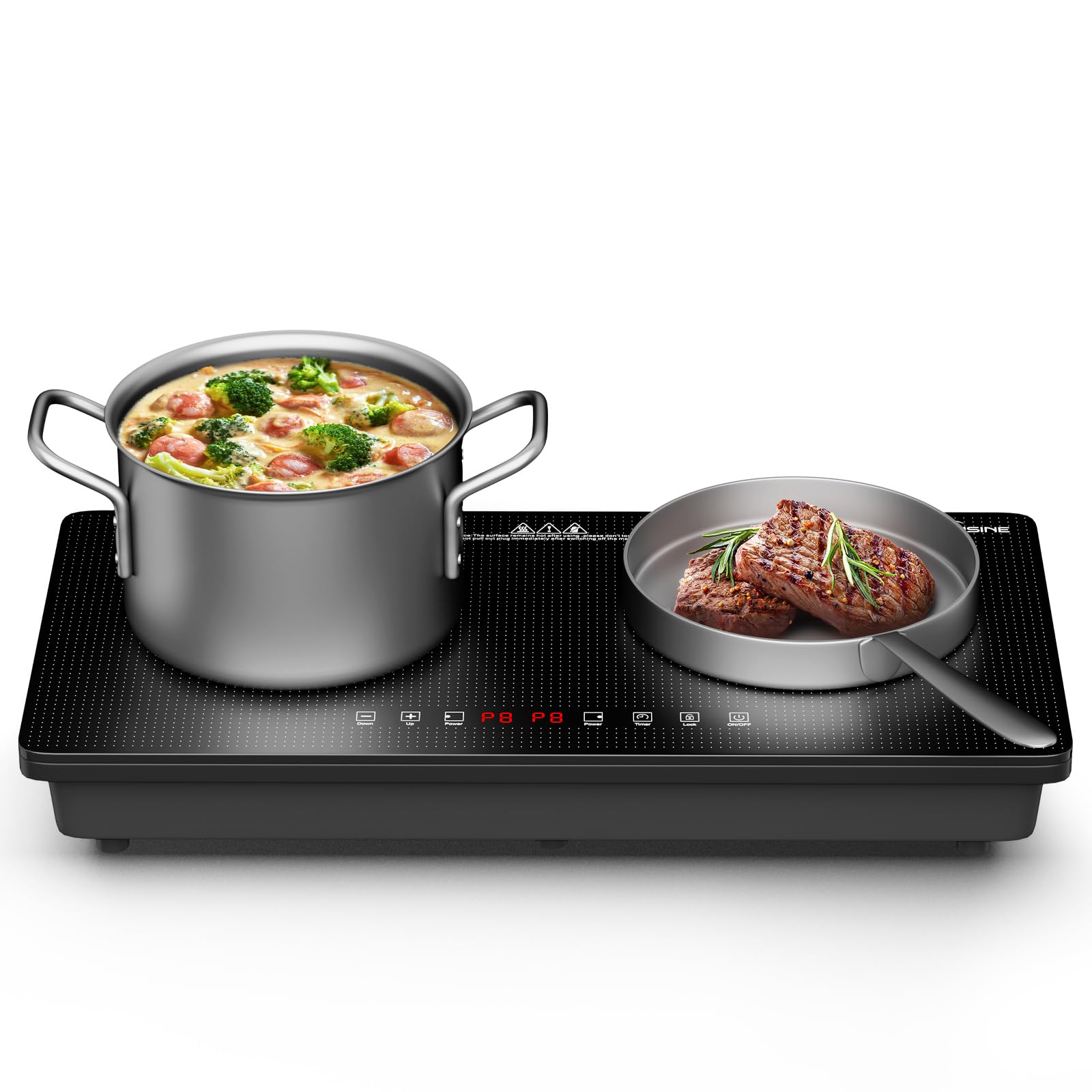 Photo 1 of 1800W Double Induction Cooktop with Dual 900W Burners, Minimalist Design, Touch Control, 8 Power Levels, Timer & Safety Lock for Kitchen RV Countertop Use