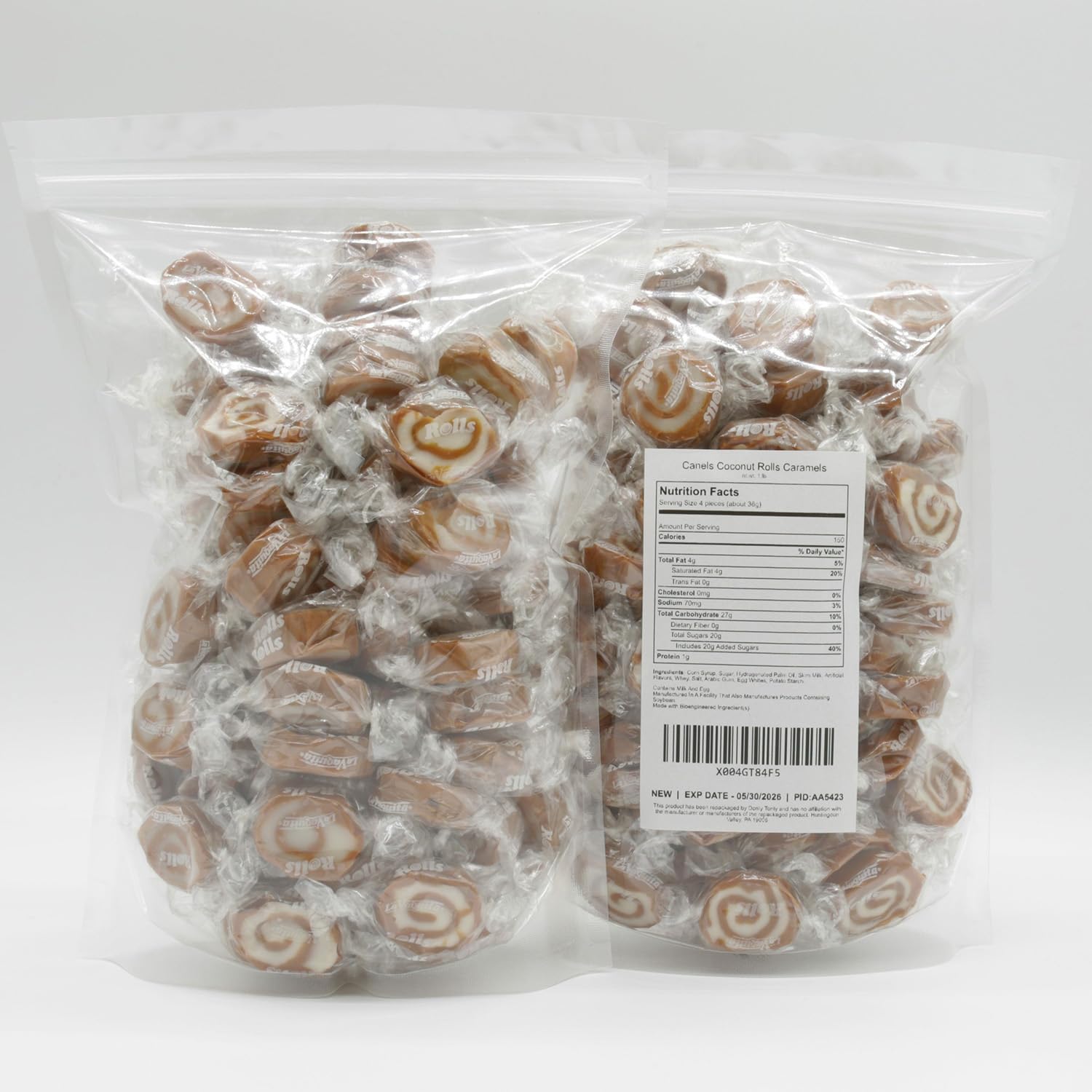 COCONUT ROLLS Caramel Candy 3 lb – Soft & Chewy, Old Fashioned, Individually Wrapped, Bulk Candies in Resealable Bag