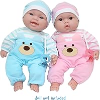 Vista 4 de JC Toys Mameluco de oso azul Traje de muñeca de bebé + sombrero + chupete A partir de 2 años Se adapta a muñecas de 12 a 14 pulgadas