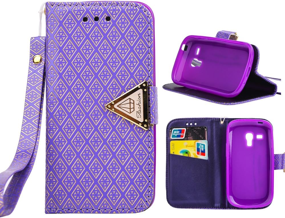Harryshell Newest 2015 Diamond Buckle samsung Galaxy Mini S3 Wallet Case[shock-absorption], Pu Leather Wallet Card Holder Pouch Flip Case Cover with Stand Function & Free Wrist Rope for Samsung Galaxy Mini S3 S3mini(not S3) I8190 (B2)