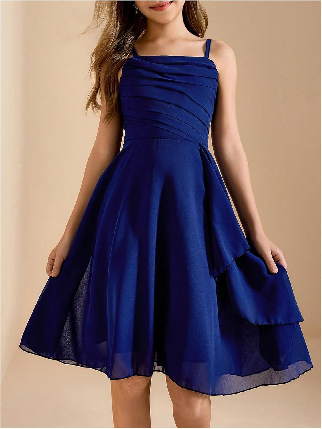 SHENHE Girl's Chiffon Junior Bridesmaid Dress Spaghetti Strap Ruffle Flowy Wedding Party Dress
