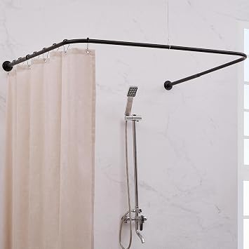Crkmire U Shaped Shower Curtain Rod, [Both Sides: 23.6"-52", Middle: 31"-46.7"] Adjustable U Shape Shower Rod No-Sagging Curtain Rod for Bathroom Bathtub with 12 Ring Hooks & C...