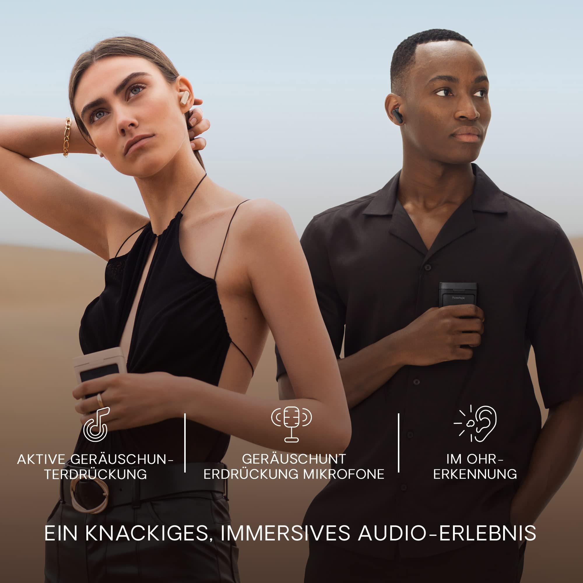 Urbanista Phoenix Solar In Ear Kopfhörer Bluetooth Noise Cancelling, unendliche Spielzeit, IPX4 Hybrid ANC True Wireless Earbuds, Earphones mit Ladecase kabellos und Multipoint, Mitternachtsschwarz