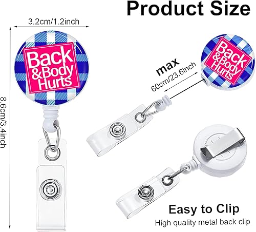 Miniatura 2 de Carrete de insignia de Back & Body Hurts, divertidos carretes de insignias retráctiles, clip retráctil, soportes retráctiles para enfermeras,