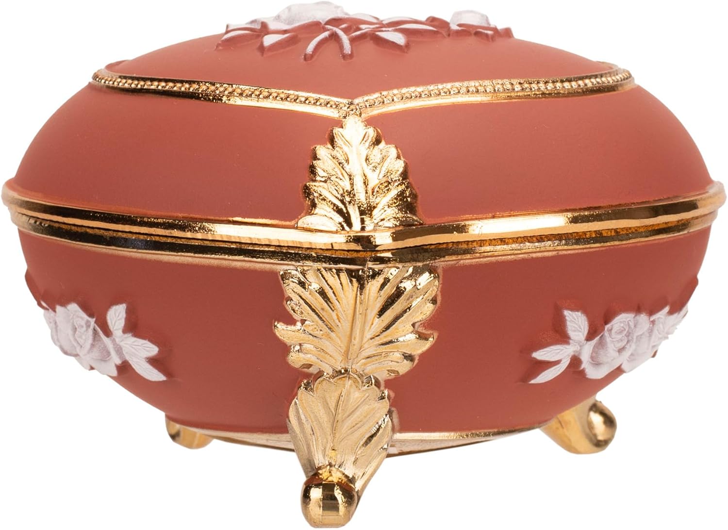 Haelo Musical Trinket Heart Shaped Jewelry Box, Red and Gold Tone Metal, Plays Tune Memory