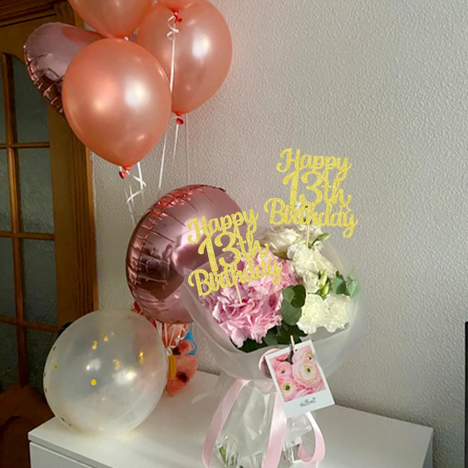 12Pcs Happy 13rd Birthday Party Centerpiece Sticks Golden 13rd Birthday Flower Toppers for Boys Girls Birthday Table Decorations Floral Table Topper 13rd Golden Birthday Party Centerpiece