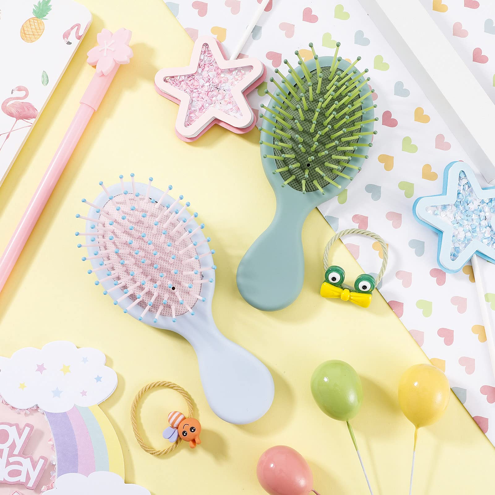 ADAKEL Spazzola per Capelli, Bpazzola Districante Ovale per Bambini Pettine Portatile da Massaggio con Gasbag con Corda per Capelli per tutti i tipi di capelli (Blu, Verde)