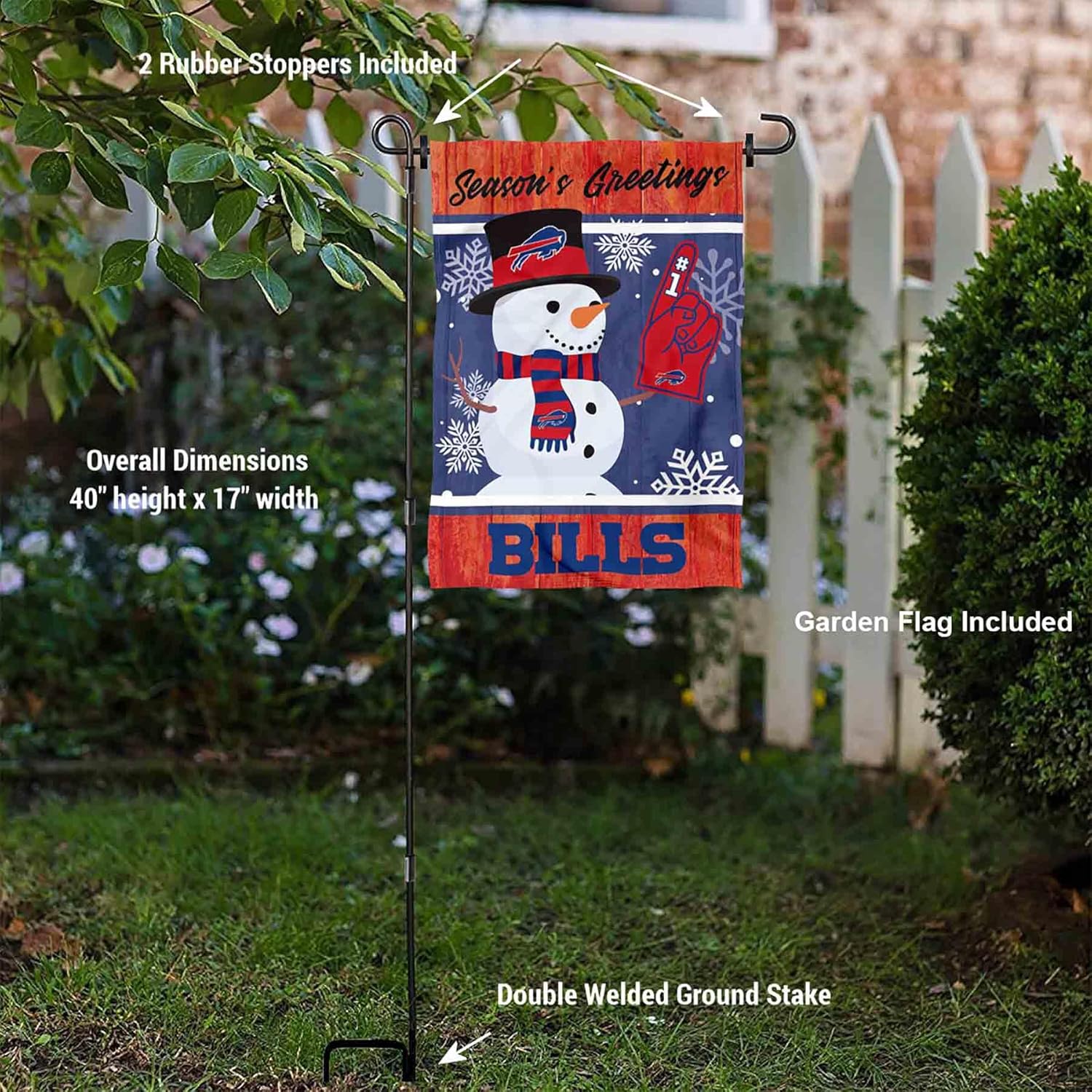 Buffalo Bills Holiday Snowman Garden Flag and Flagpole Mount - Image 3