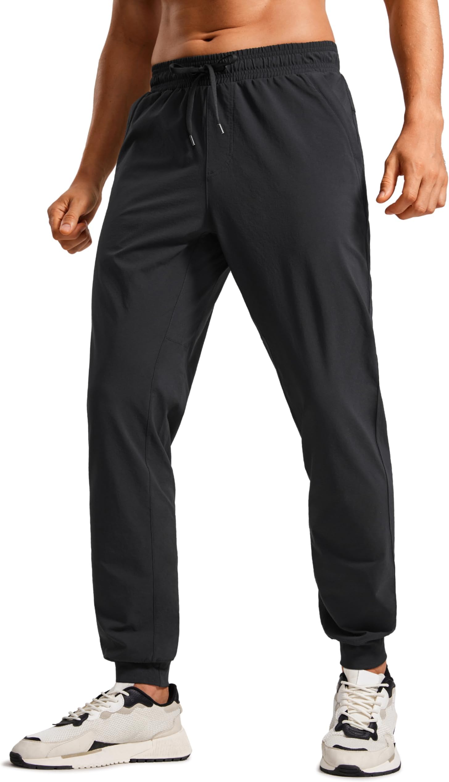 Stretch Workout Joggers for Men 29"/31" - Lightweight Water Resistant Outdoor Workout Pants with Zip Pockets Black X-Large