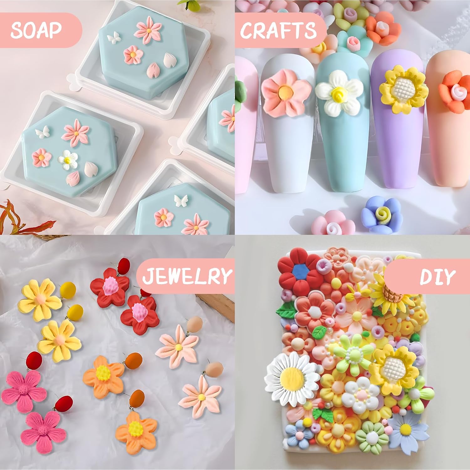 MEMOVAN Flower Silicone Mold Small Flower Chocolate Mold Daisy Rose Flowers Fondant Candy Molds Sunflower Clay Resin Molds for Dessert Ice Cube Jello Baking Cake Cupcake Decorating-5pcs