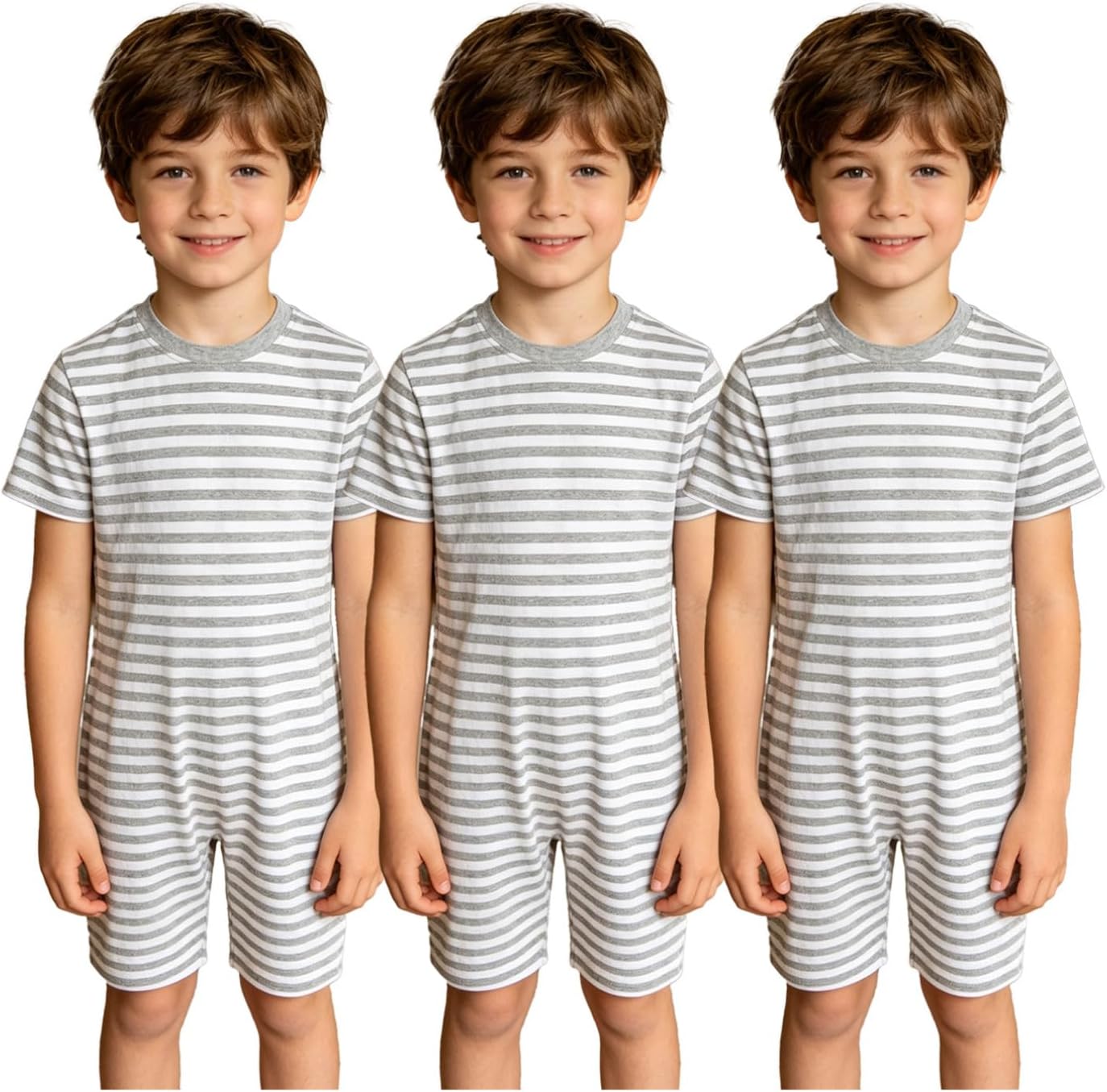 Agoky 3 Pack Adaptive Clothing for Kids with Special Needs Boys Striped Anti-strip Back Zip Romper Jumpsuit
