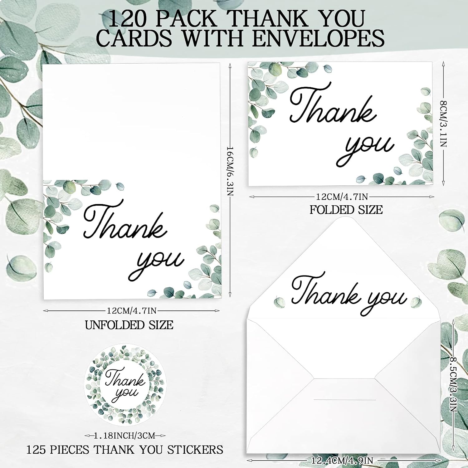 Spakon 245 Pack Thank You Cards with Envelopes and Stickers Greenery Thank You Cards and Notes for Wedding Bridal Shower Baby Shower Small Business
