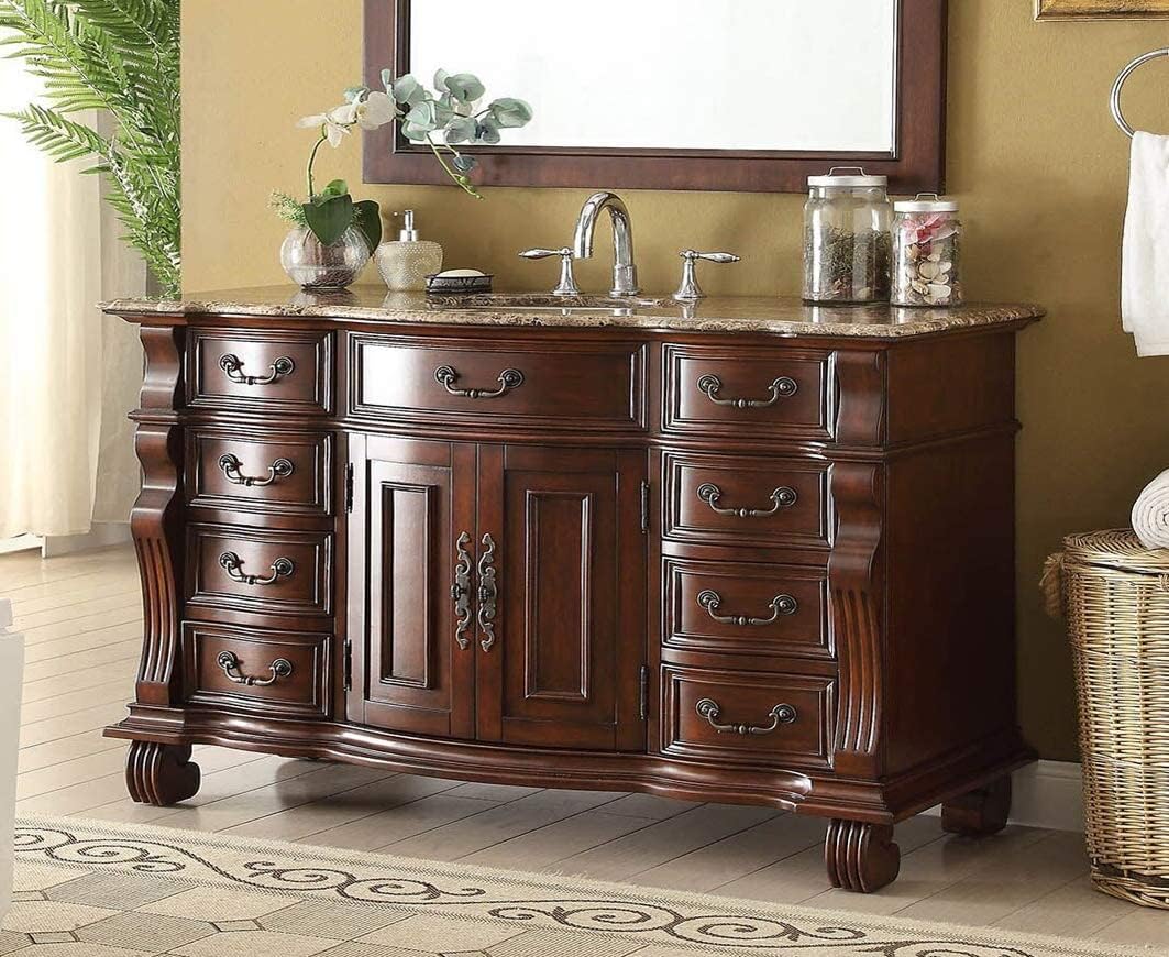 Benton Collection 60" Hopkinton Classic Traditional Antique Style Brown Bathroom Sink Vanity GD-4437BN-60