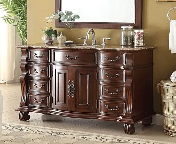 60" Hopkinton Classic Traditional Antique Style Brown Bathroom Sink Vanity GD-4437BN-60