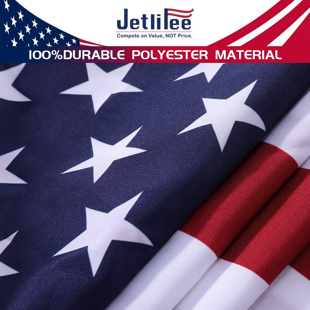 Jetlifee 3x5 Ft US American Flag - 100% Polyester Fly Breeze US Flag Thickening Stitched and Sturdy Brass Grommets, Vivid Color for Indoor/Outdoor USA Banner 3x5 foot