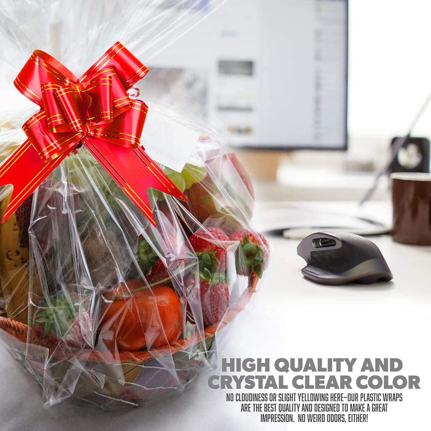 24 Sacchetti Cellophane Per Cesti Regalo | 83.5x57.5cm | Con 24 Nastri | Trasparenti E Resistenti - Foto 4