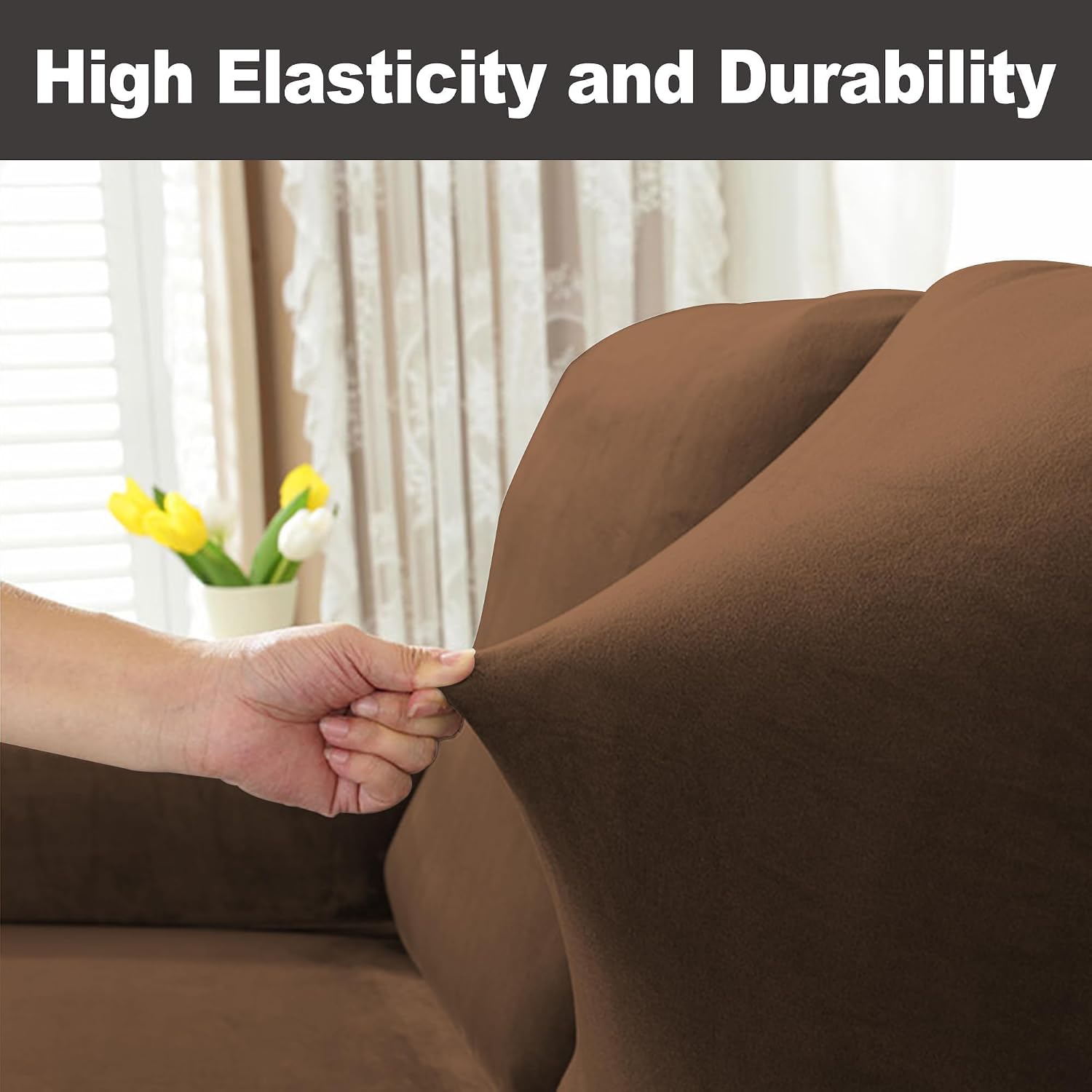 NORTHERN BROTHERS Recliner Chair Covers, Stretchy Recliner Couch Covers, Lazy Boy Velvet Chair Covers, Sofa Cover (Brown, loveseat)