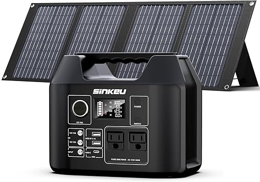 300W Portable Power Station with Solar Panel 40W, SinKeu 256Wh 80000mAh LiFePO4 Battery Power Bank Station for Outdoor, Camping, RV