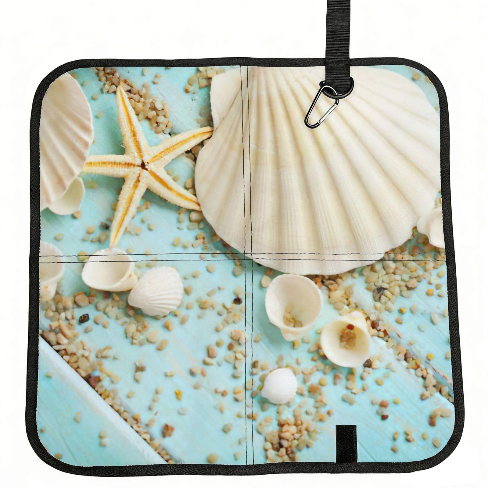 bghdfa Ocean Sea Beach Seashells Starfish Blue Print Outdoor Sitting Mat Waterproof Oxford Cloth Seat Cushion Folding Foam Camping Seat For Picnic
