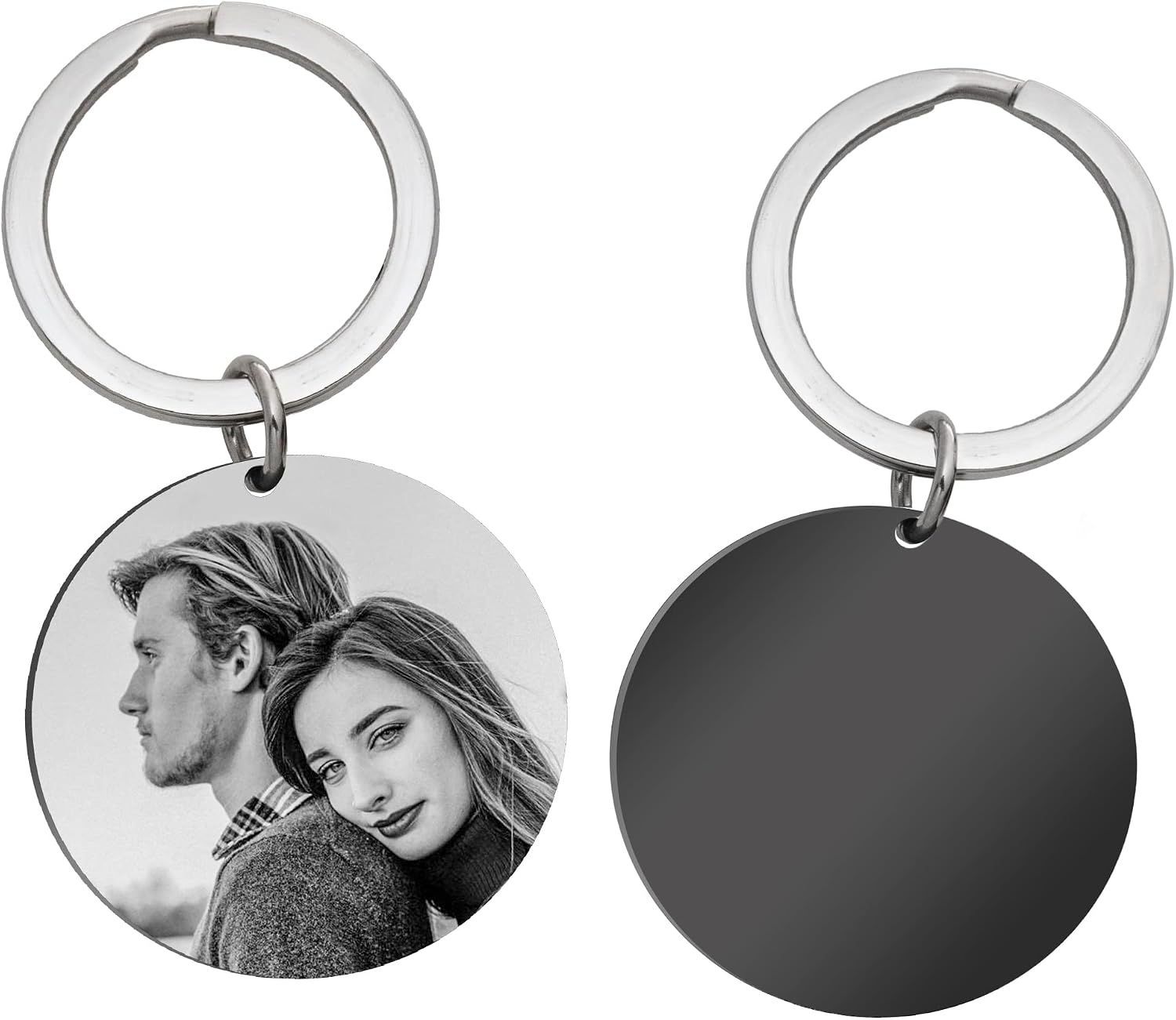 Qina C. Personalized Round Custom Photo Text Engraved Memorial Dog Tag Pendant Keychain Anniversary Jewelry Gift