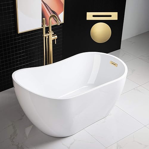 WOODBRIDGE 54" Acrylic Freestanding Bathtub Contemporary Soaking White Tub with