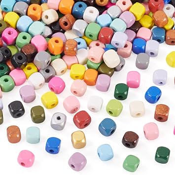 Craftdady 540pcs 8mm Cube Wooden Beads Square Mini Wood Large Hole Bead Cute Bracelet Keychain Beads Geometric Loose Spacer Decorative Bead for DIY Craft Jewelry Making