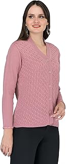 lady willington Women Woolen V-Neck Self Design Cardigan Heavy Daffodil Fabric Cardigan Winter Wear Pure Wool Cardigan for Women Free Size Long Cotty Fully Warm Cardigans (Medium, Dusty Pink)-picture-33