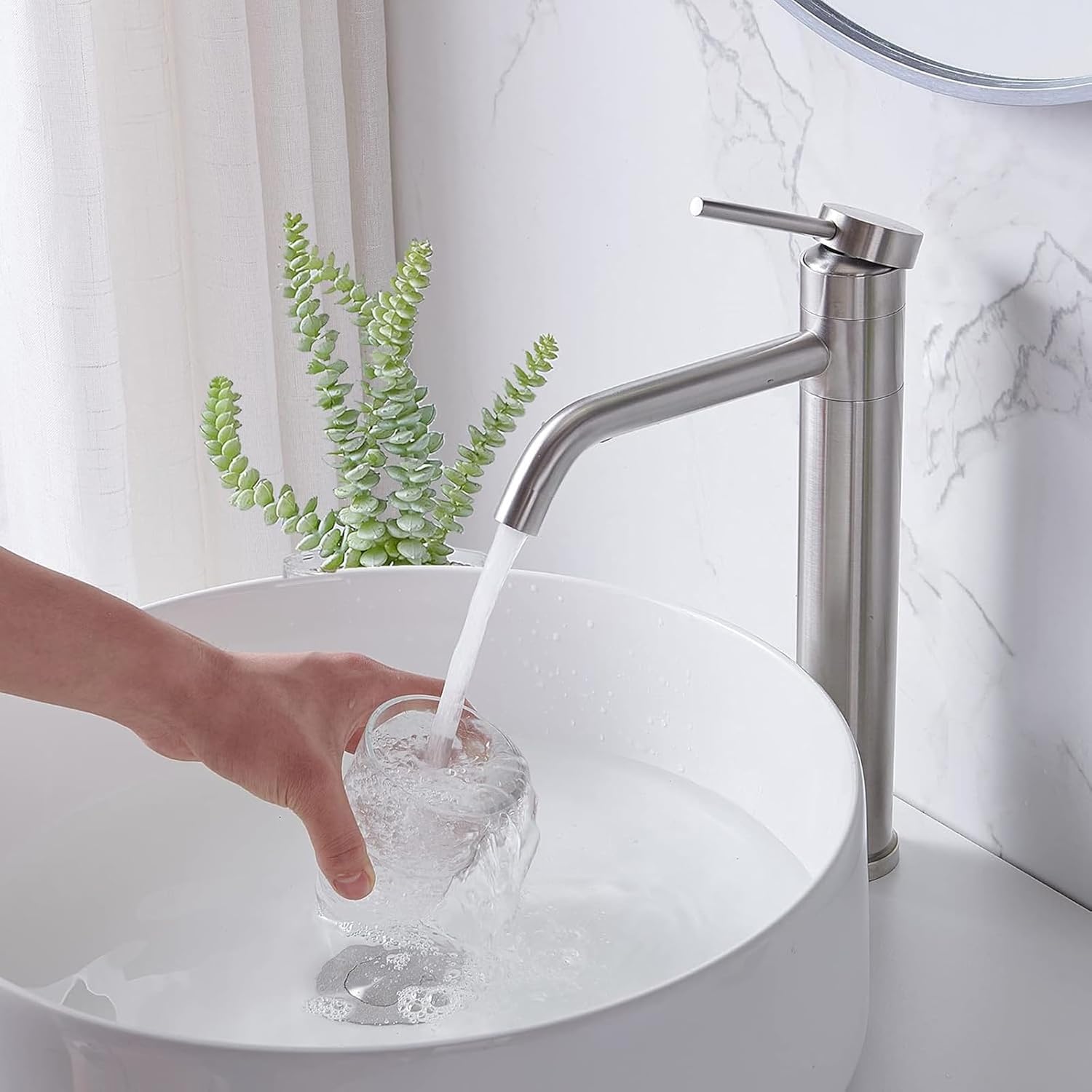 Hotis Vessel Sink Faucet Brushed Nickel, Stainless Steel Tall Bathroom Faucet with 360° Swivel Spout, Single Handle 1 Hole Bathroom Faucets with Supply Lines and Pop Up Drain, HT-TX110788L-New - Image 7