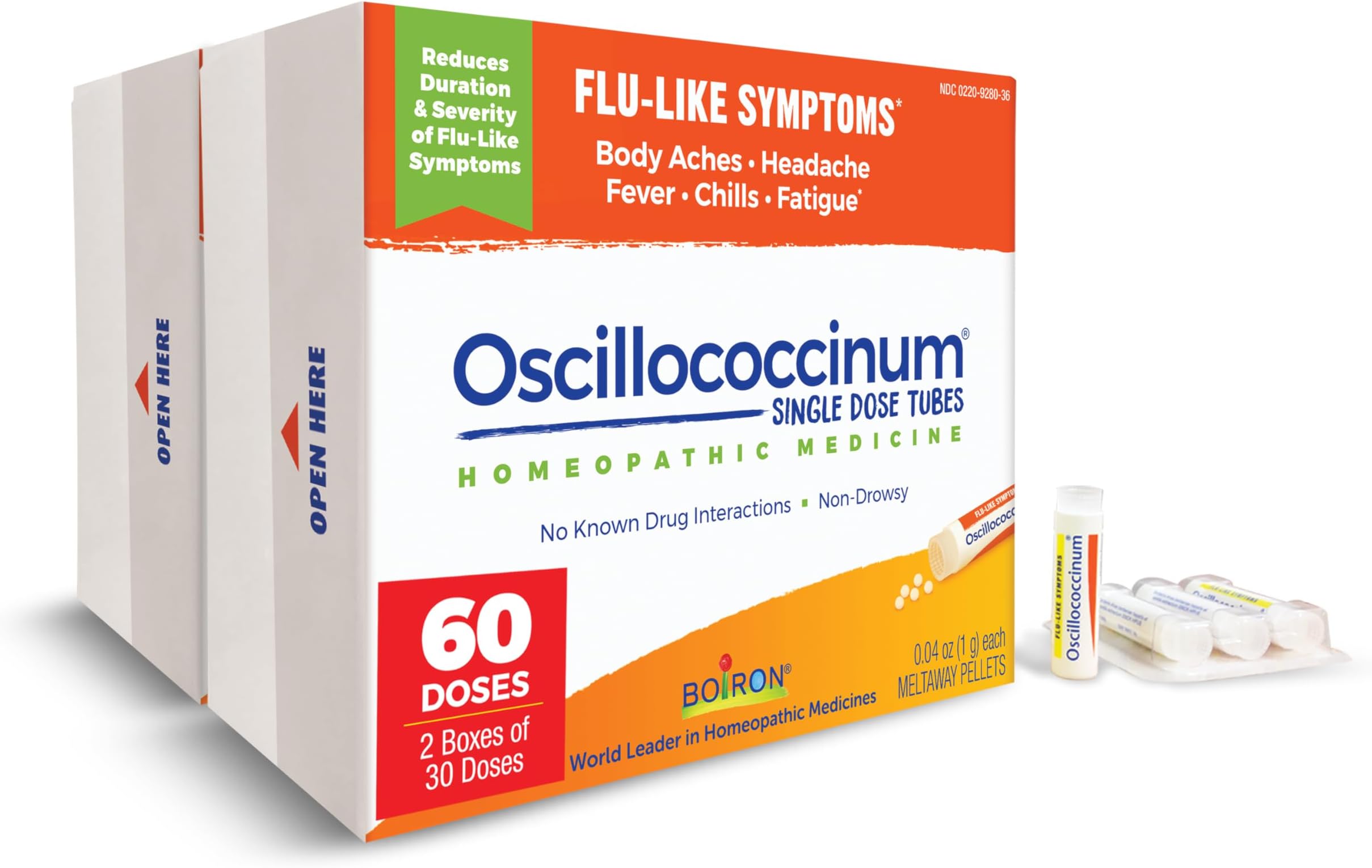 Oscillococcinum for Relief from Flu-Like Symptoms of Body Aches, Headache, Fever, Chills, and Fatigue - 60 Doses (Pack of 2)