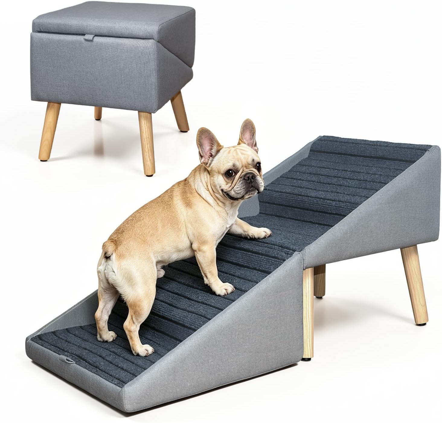 17.13″ H Dog Stairs for Bed and Couch,2-in-1 Foldable Pet Steps & Ottoman Non-Slip Ramp Stairs for Puppy Small Medium Dogs Senior Injured Dogs