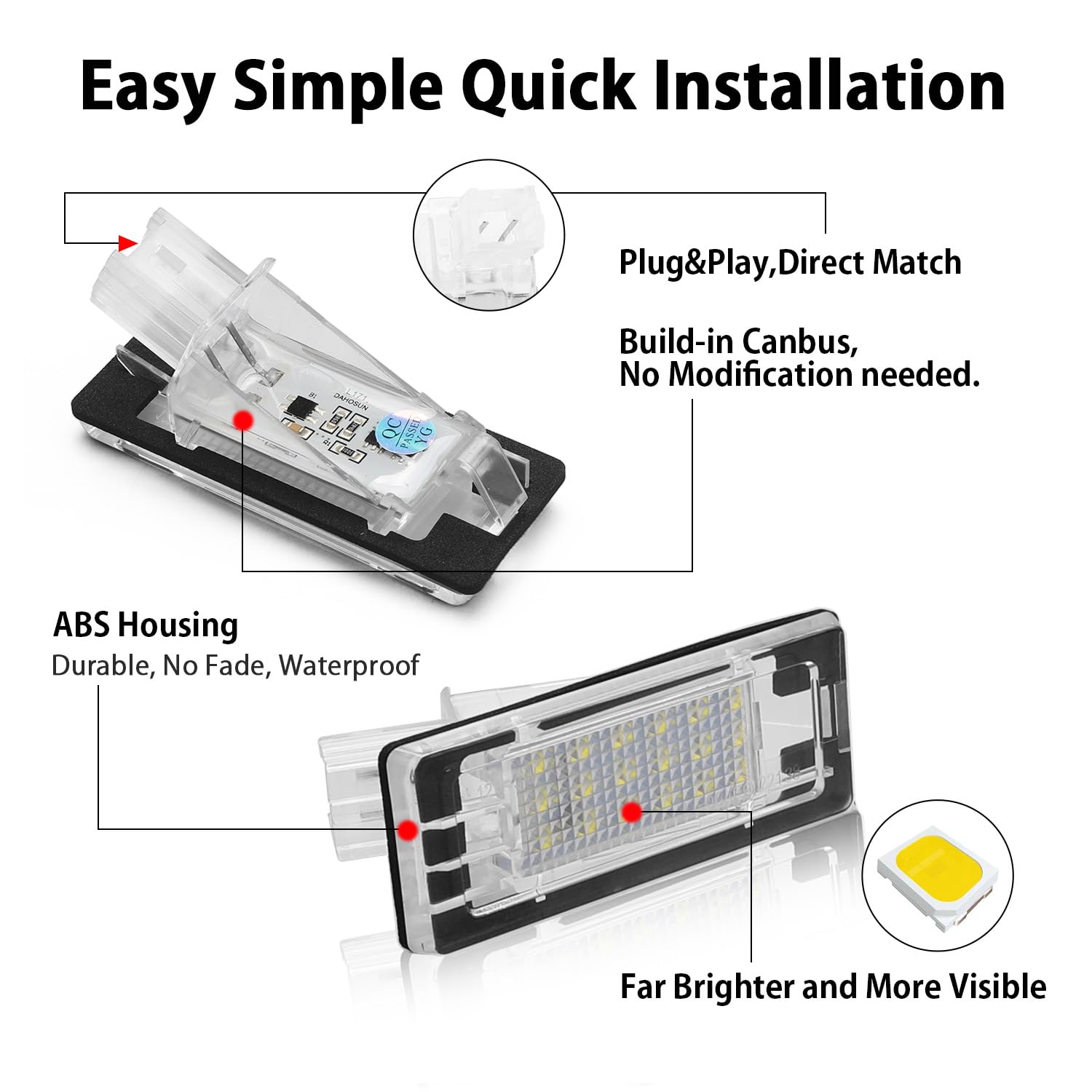 Luces LED de Matrícula, Sin Error OBD, Bombillas SMD 6000K Blanco Frío, Luz Trasera Compatible con Renault Espace IV Espace Fluence Scenic Duster etc., Lodgy, 2 Unidades