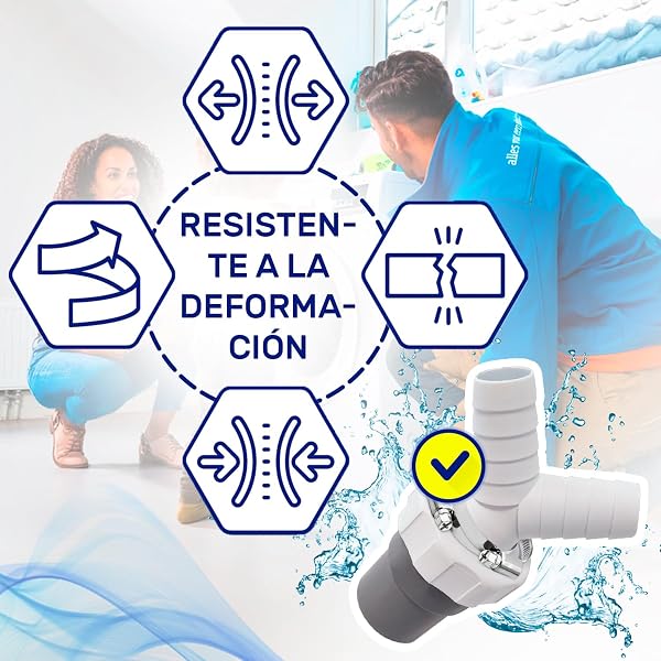 Adaptador Empalme Desague Lavadora con Salida para Tubo Ø40 mm y Entrada Ø18-23 mm - Doble Pipeta Desague en Y para Lavavajillas - Kit Incluye 2 Piezas de Abrazaderas Ø20-32 mm - MONTERAL - 4