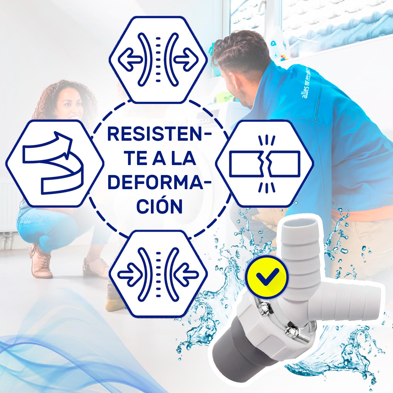 Adaptador Empalme Desague Lavadora con Salida para Tubo Ø40 mm y Entrada Ø18-23 mm - Doble Pipeta Desague en Y para Lavavajillas - Kit Incluye 2 Piezas de Abrazaderas Ø20-32 mm - MONTERAL — view 4