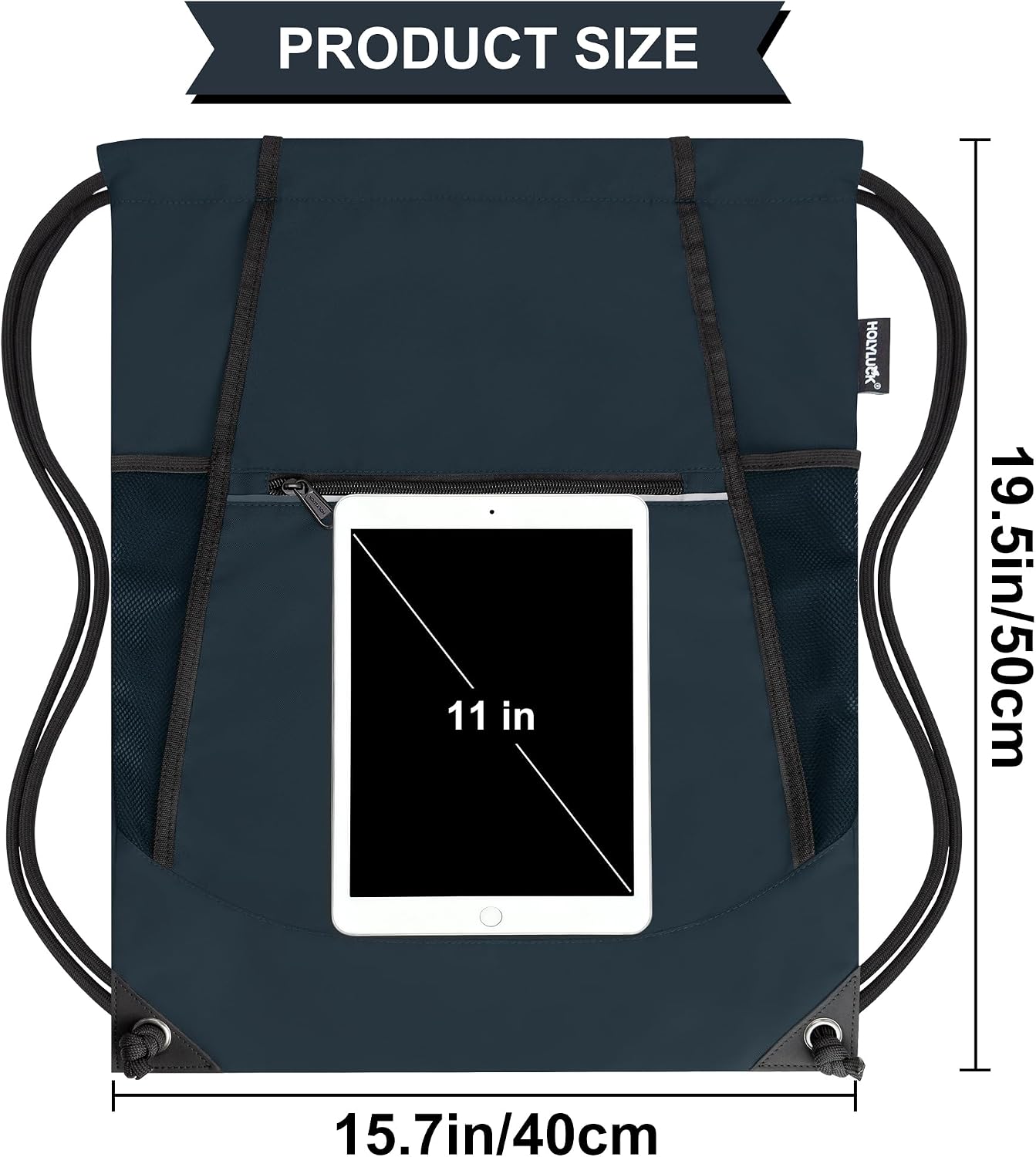 HOLYLUCK Drawstring Backpack Small Gym Bag with Mesh Pockets String Bag Backpack for Men Women, Navy Blue