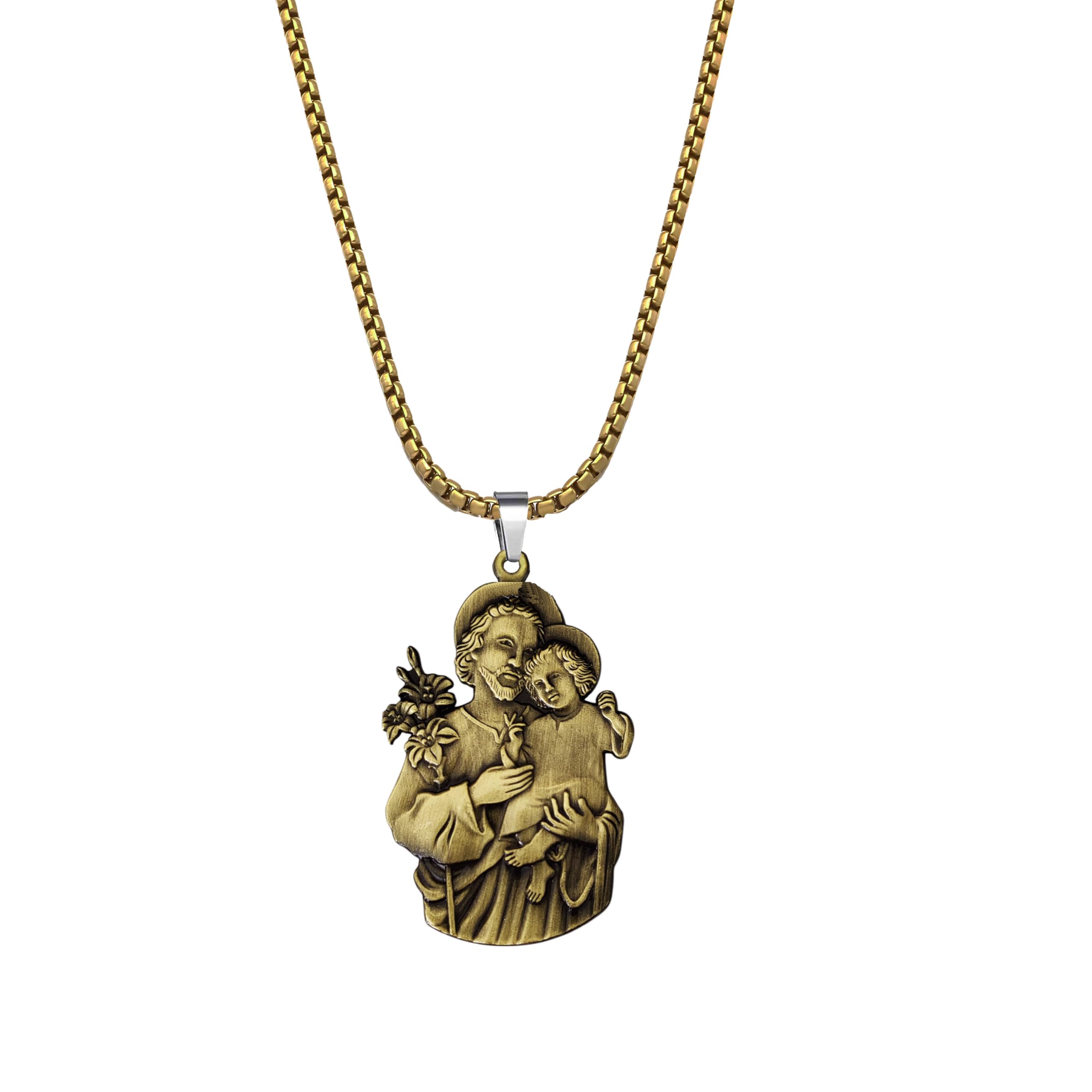 m men style Saint Joseph with Child Jesus Locket | Catholic Religious Necklace | Christian Gift for Men & Women | Spiritual Pendant Necklace Chain Copper-picture-47