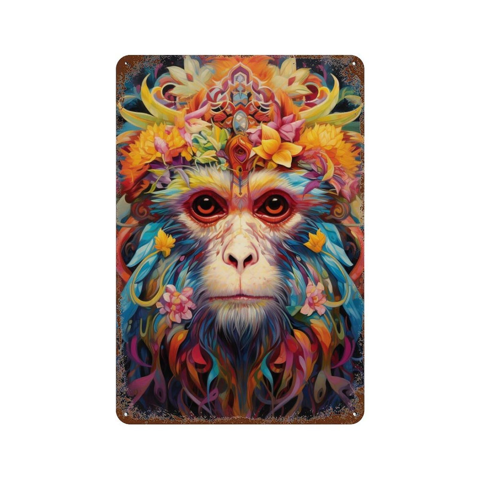 Colorful Monkey Art Print Decorative Tin Sign 11.8"x7.9", Vintage Wall Decor for Basement, Hobby Room And Garage Decor