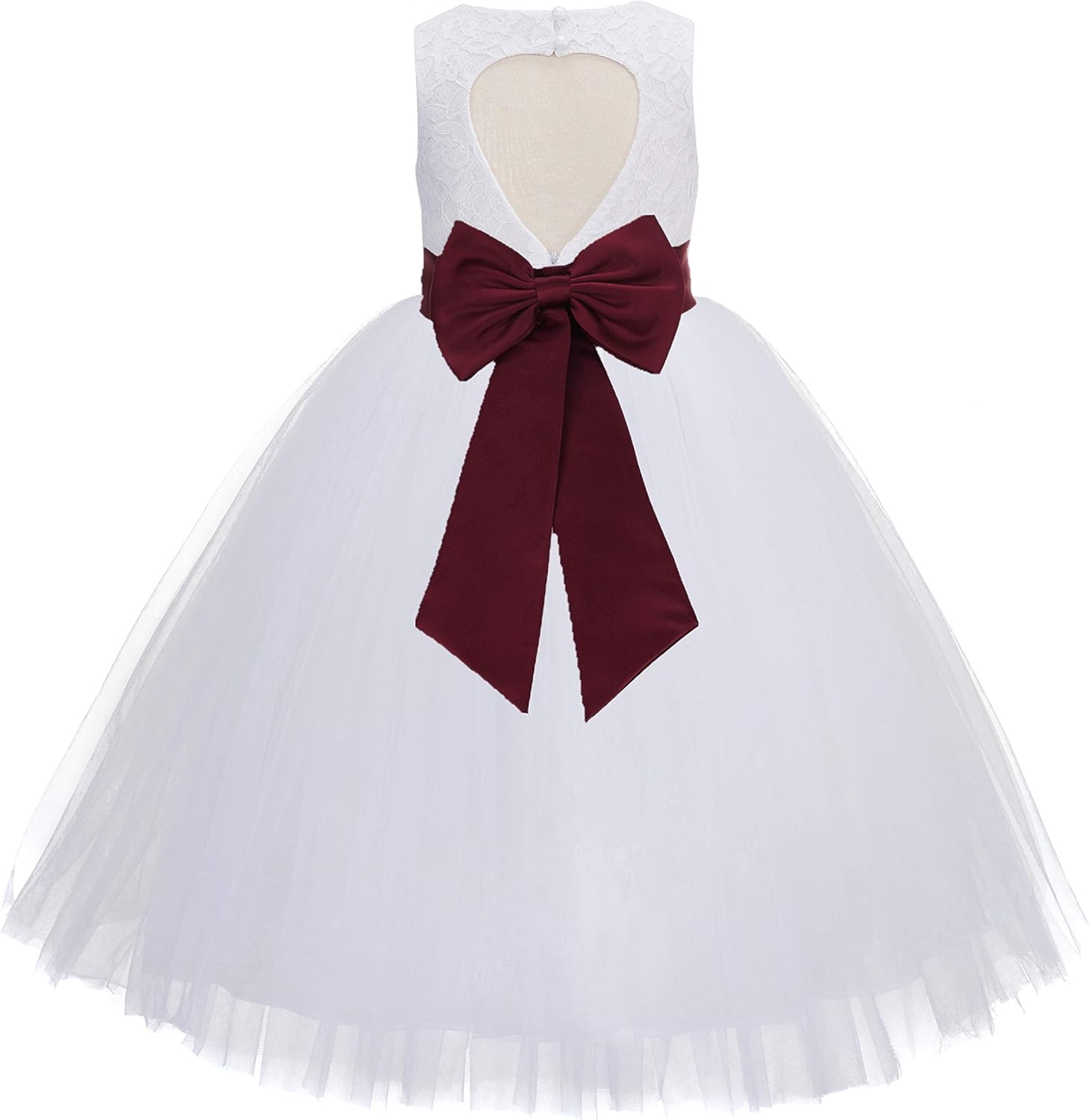Floral Lace Heart Cutout Ivory Flower Girl Dress Junior Bridesmaid Pageant Gown