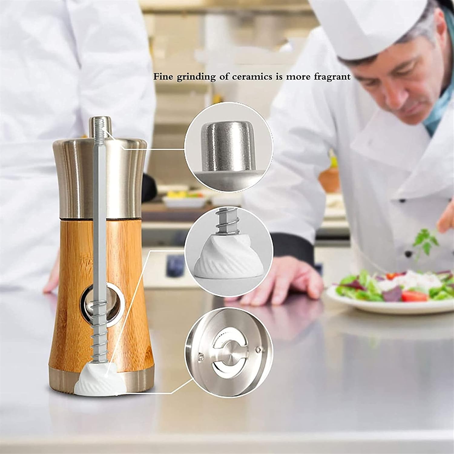 Wooden Salt and Pepper Grinder Set Refillable Organic Bamboo Adjustable Grain Size Pepper Mill and Salt Grinder Salt and Pepper Grinders Refillable Wood Pepper Grinder