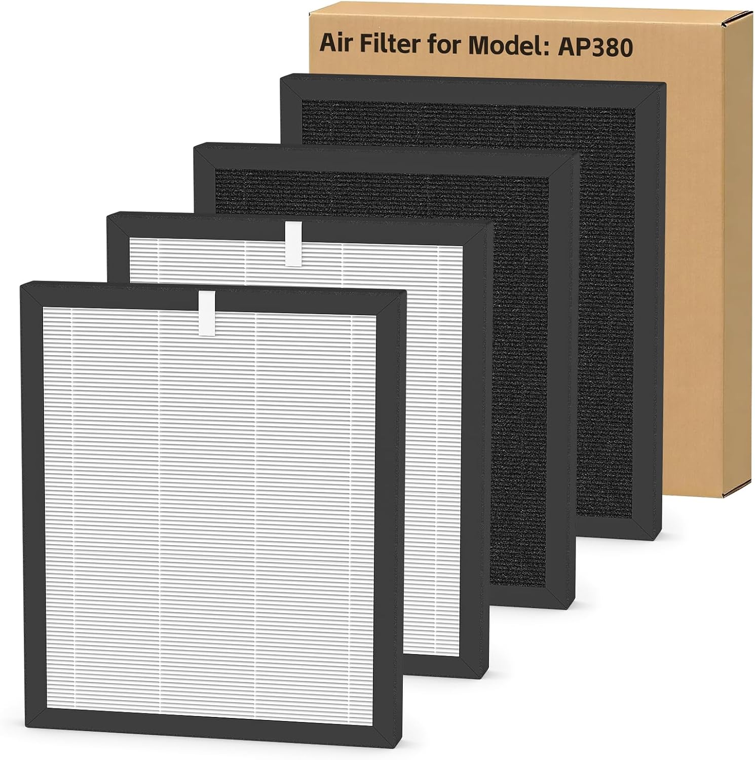 4-pack HEPA Replacement Filter, Compatible with AP380 Air Purifier, Three-stage Filtration System H13 HEPA + High-efficiency Activated Carbon Filter