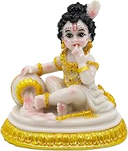 Indian God Baby Krishna Statue - 4.1" H Handmade Hindu Idol Krishna Figurine for Car Dashboard India Home Office Mandir Temple Pooja Item Murti Puja Product Diwali Gifts
