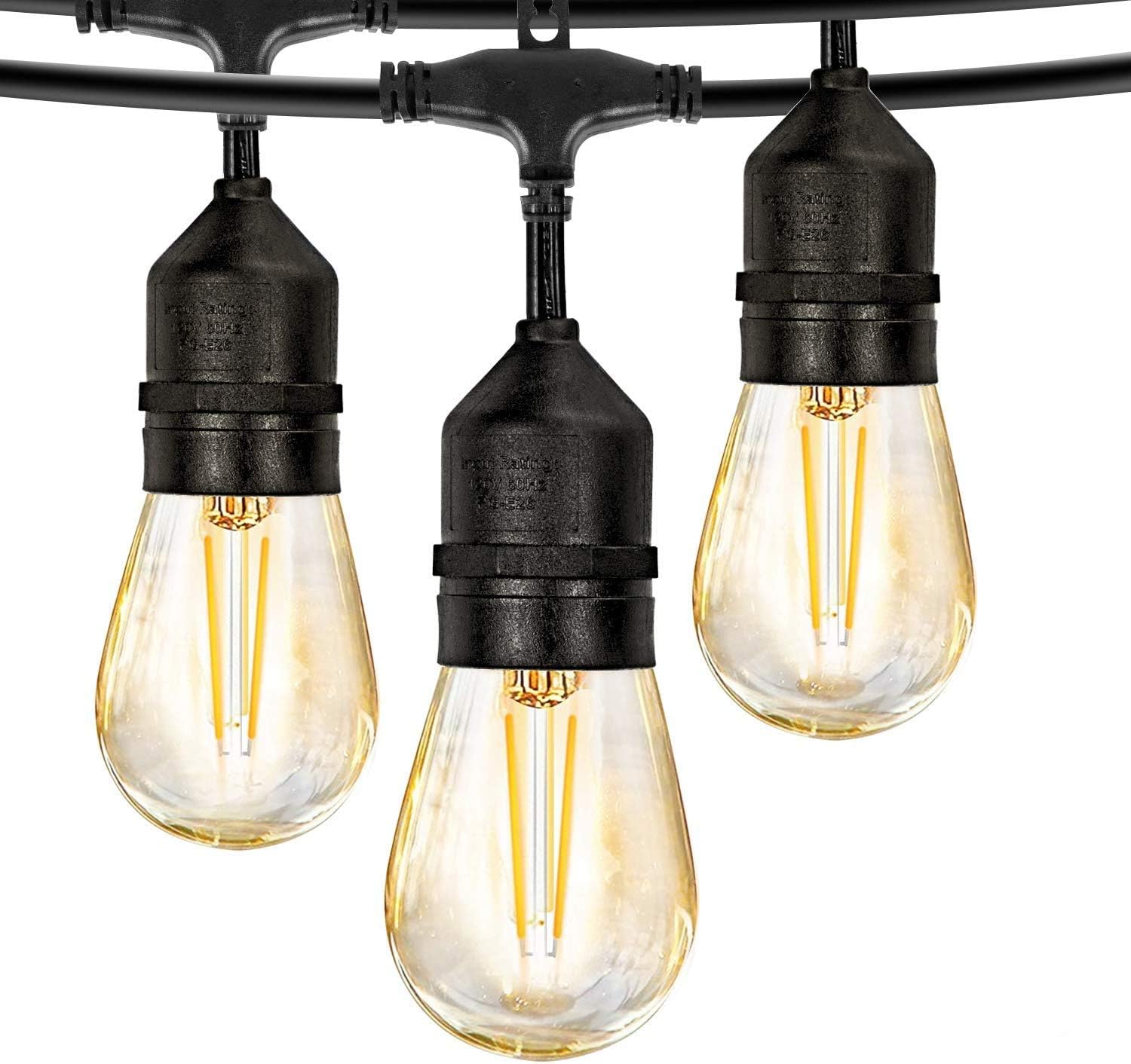 LED Outdoor String Lights, 48FT with 2W Dimmable Edison Vintage Plastic Bulbs and Commercial Great Weatherproof Strand - UL Listed Heavy-Duty Decorative LED Café Patio Light, Porch Market Light - - 